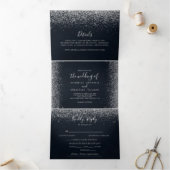 Silver Confetti Calligraphy Trifold Wedding Drieluik Uitnodiging (Binnen)