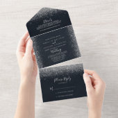 Silver Confetti Calligraphy Wedding All In One Uitnodiging (Afscheurbaar)