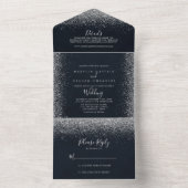 Silver Confetti Calligraphy Wedding All In One Uitnodiging (Binnen)