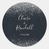 Silver Confetti Calligraphy Wedding Ronde Sticker (Voorkant)