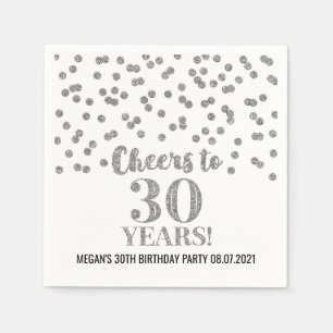 Silver Confetti Cheers tot 30 jaar verjaardag Servet