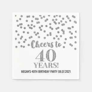 Silver Confetti Cheers tot 40 jaar verjaardag Servet