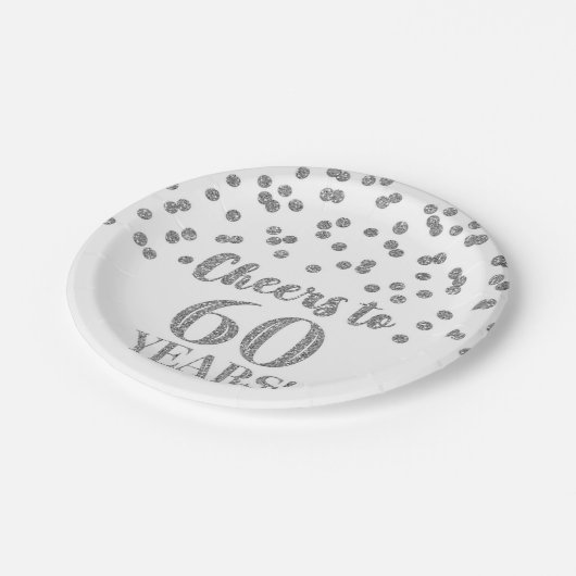 Silver Confetti Cheers tot 60 jaar verjaardag Papieren Bordje (Gekanteld)