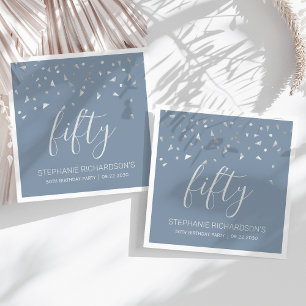 Silver Confetti Dusty Blue 50ste verjaardagsfeestj Servet