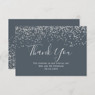 Silver confetti dusty blue typografie bedankt kaart