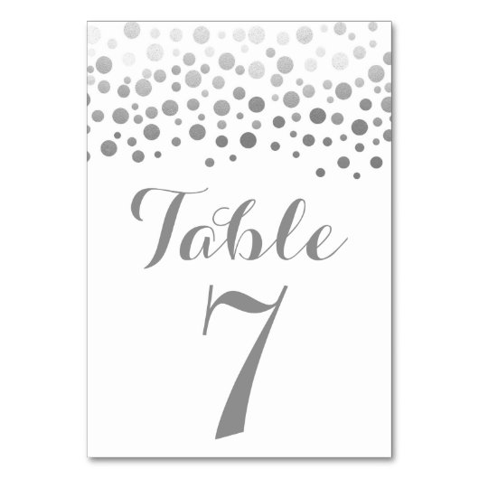 Silver Confetti Elegant Trouwtafel Nummer Kaart (Voorkant)