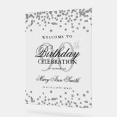 Silver Confetti Glitter 90e verjaardag Welkom Acryl Bord (Hoek)