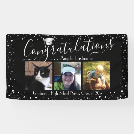 Silver Confetti Graduation 3 Photo Budget Bannière (Horizontal)