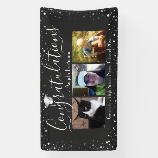 Silver Confetti Graduation 3 Photo Budget Bannière (Verticale)