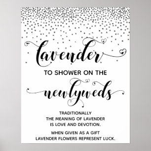Silver Confetti Hearts Shower w / Lavendel Sign Poster