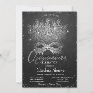 Silver Confetti Masque Dark Quinceañera Kaart