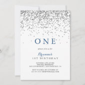 Silver Confetti minimalist First Birthday Party Kaart (Voorkant)