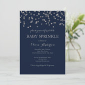 Silver Confetti Navy Baby Sprinkle Invitation Kaart (Staand voorkant)