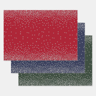 Silver Confetti op Red, Navy en Evergreen Inpakpapier Vel