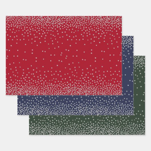 Silver Confetti op Red, Navy en Evergreen Inpakpapier Vel (Set)