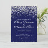 Silver Confetti op Royal Blue Invitation Kaart (Staand voorkant)