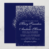 Silver Confetti op Royal Blue Invitation Kaart (Voorkant / Achterkant)