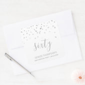 Silver Confetti op Witte 60ste verjaardag Vierkante Sticker (Envelop)