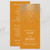 Silver Confetti Oranje Elegant Wedding Programma (Voorkant / Achterkant)