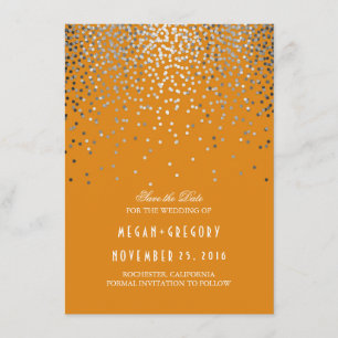 Silver Confetti Oranje Herfst sparen de Datum Save The Date