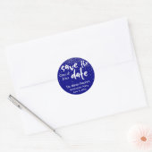Silver Confetti Over Navy, Modern Save the Date Ronde Sticker (Envelop)