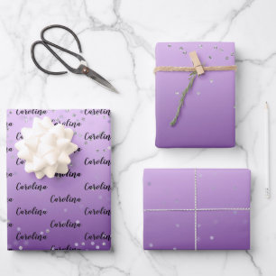 Silver Confetti Paars Ombre Inpakpapier Vel