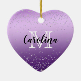 Silver Confetti Paars Ombre monogram Keramisch Ornament