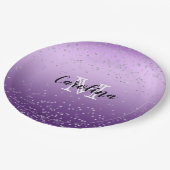 Silver Confetti Paars Ombre monogram Papieren Bordje (Gekanteld)