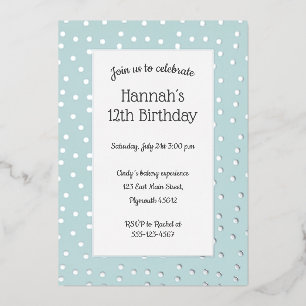 Silver confetti pastel blauw verjaardagscadeau bri folie uitnodiging