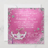 Silver Confetti Pink Black Masquerade Party Kaart (Achterkant)