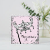 Silver Confetti Pink Black Masquerade Party Kaart (Staand voorkant)