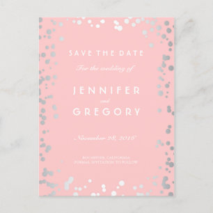 Silver Confetti Pink Elegant Save the Date Aankondigingskaart