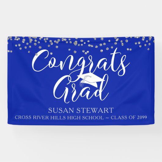 Silver Confetti Script CONGRATS AFSTUDEERDER Royal Spandoek (Horizontaal)