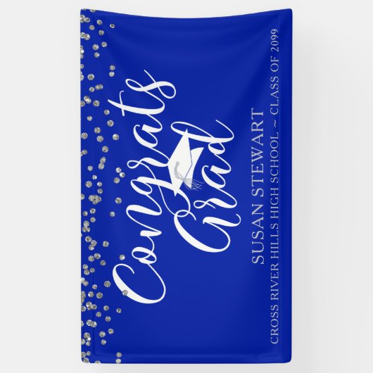 Silver Confetti Script CONGRATS AFSTUDEERDER Royal Spandoek (Verticaal)