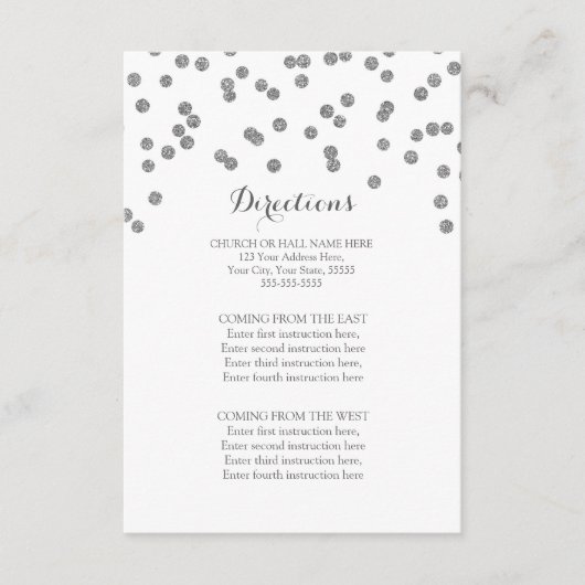 Silver Confetti Wedding Direction Insert Informatiekaartje (Voorkant)
