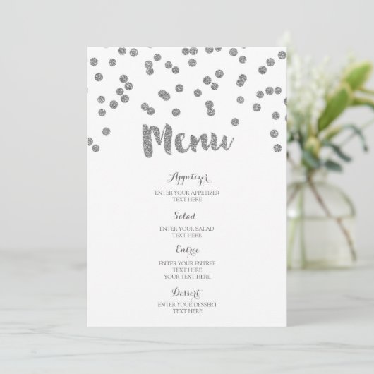 Silver Confetti Wedding Menu (Staand voorkant)