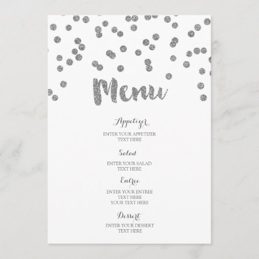Silver Confetti Wedding Menu (Voorkant)