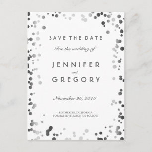 Silver Confetti White Elegant Save the Date Aankondigingskaart