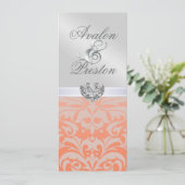 Silver Coral Diamond Damask Wedding Invitation Kaart (Staand voorkant)