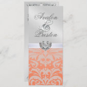 Silver Coral Diamond Damask Wedding Invitation Kaart (Voorkant / Achterkant)