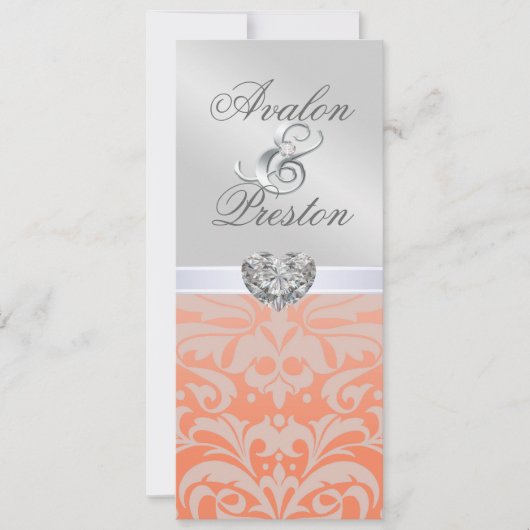 Silver Coral Diamond Damask Wedding Invitation Kaart (Voorkant)