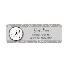 Silver Cream Floral Wisps & Stripes met monogram Etiket