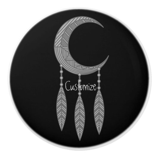 Silver Crescent Moon Feathers Thunder_Cove Keramische Knop (Voorkant)