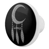 Silver Crescent Moon Feathers Thunder_Cove Keramische Knop (Rechts)