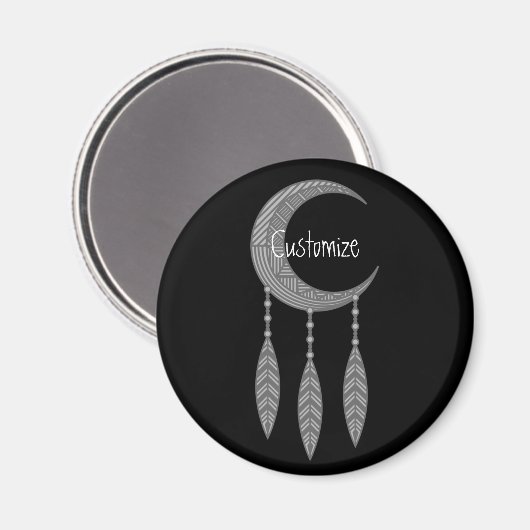 Silver Crescent Moon Feathers Thunder_Cove Magneet (Voorkant / Achterkant)