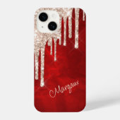 Silver Crimson Glitter Drift op Red Monogram iPhone Hoesje (Achterkant)