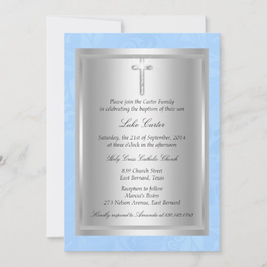 Silver Cross Blue Baptism Christening Kaart (Voorkant)