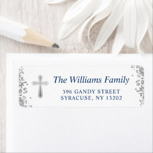 Silver Cross Glitter Religieuze Return Address Etiket