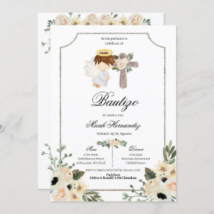 Silver Cross Mi Bautizo Floral Invitacion Kaart