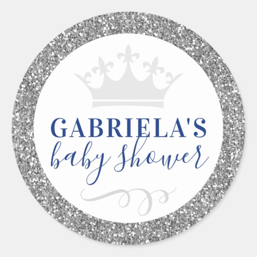Silver Crown Baby shower Favor Sticker Label (Voorkant)